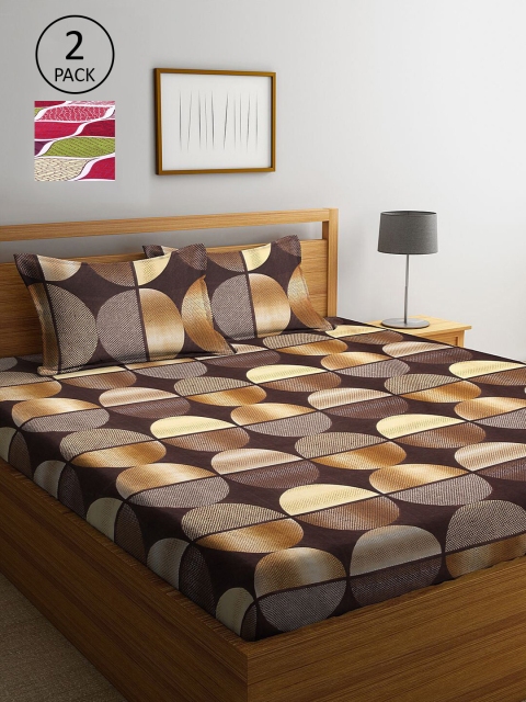 

KLOTTHE Brown & Pink Geometric 210 TC 2 King Bedsheet with 4 Pillow Covers