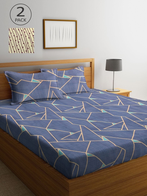 

KLOTTHE Blue & Pink Geometric 210 TC 2 King Bedsheet with 4 Pillow Covers