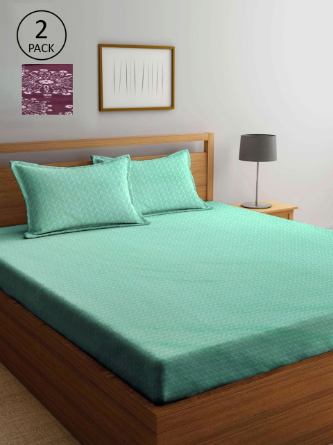 

KLOTTHE Sea Green & Maroon Geometric 210 TC 2 King Bedsheet with 4 Pillow Covers