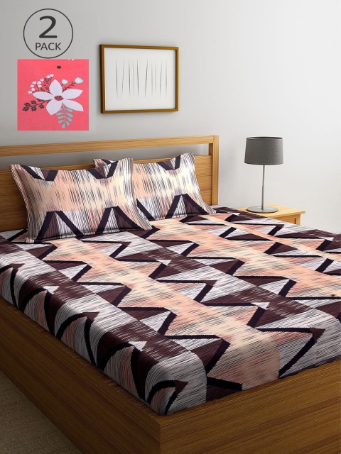 

KLOTTHE Brown & White Geometric 210 TC 2 King Bedsheet with 4 Pillow Covers