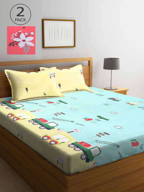 

KLOTTHE Multicoloured Cartoon Characters 210 TC 2 King Bedsheet with 4 Pillow Covers, Multi