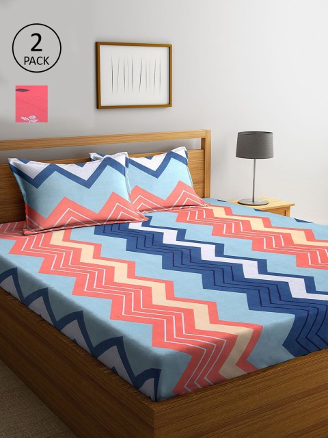 

KLOTTHE Blue & Pink Geometric 210 TC 2 King Bedsheet with 4 Pillow Covers