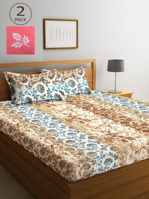 

KLOTTHE Beige & Pink Floral 210 TC 2 King Bedsheet with 4 Pillow Covers