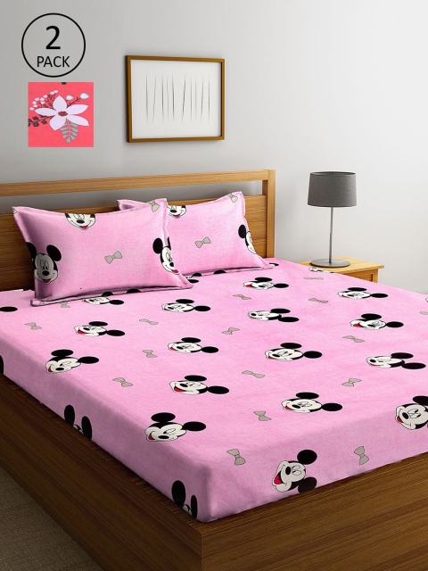 

KLOTTHE Pink & Red Cartoon Characters 210 TC 2 King Bedsheet with 4 Pillow Covers