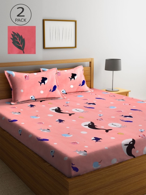 

KLOTTHE Multicoloured Cartoon Characters 210 TC 2 King Bedsheet with 4 Pillow Covers, Multi