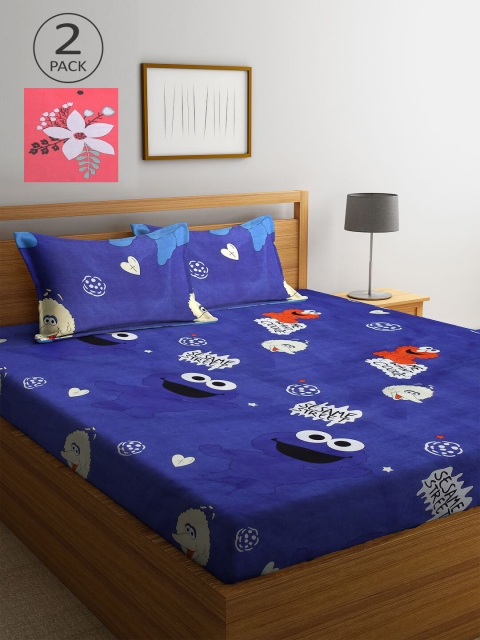 

KLOTTHE Blue & Red Cartoon Characters 210 TC 2 King Bedsheet with 4 Pillow Covers