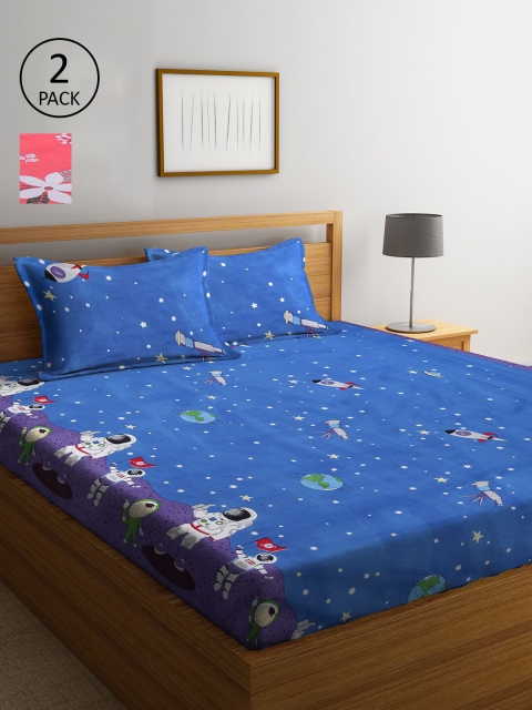 

KLOTTHE Multicoloured Cartoon Characters 210 TC 2 King Bedsheet with 4 Pillow Covers, Multi