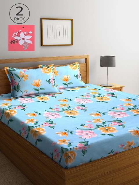 

KLOTTHE Blue & Red Floral 210 TC 2 King Bedsheet with 4 Pillow Covers