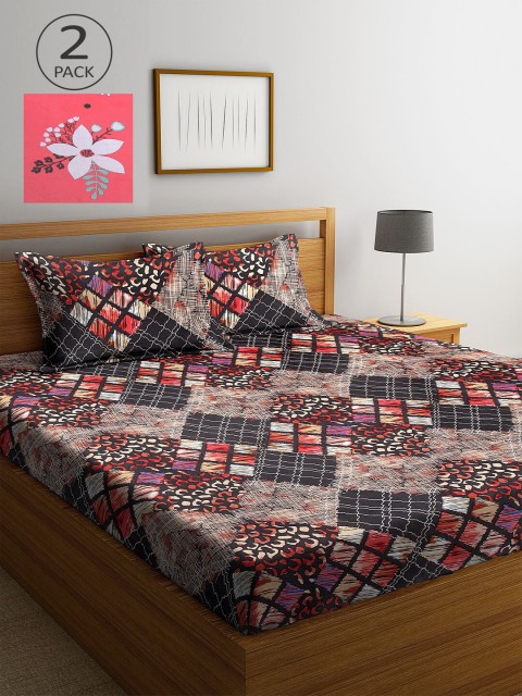 

KLOTTHE Brown & Red Geometric 210 TC 2 King Bedsheet with 4 Pillow Covers