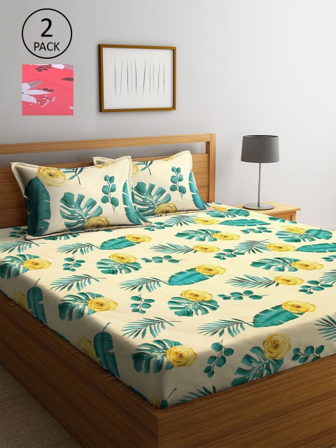 

KLOTTHE Multicoloured Floral 210 TC 2 King Bedsheet with 4 Pillow Covers, Multi