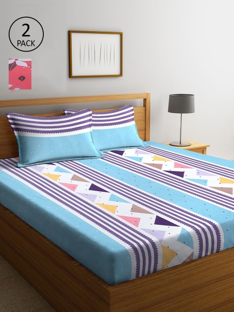 

KLOTTHE Multicoloured Striped 210 TC 2 King Bedsheet with 4 Pillow Covers, Multi