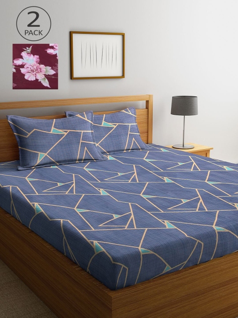 

KLOTTHE Multicoloured Geometric 210 TC 2 King Bedsheet with 4 Pillow Covers, Multi