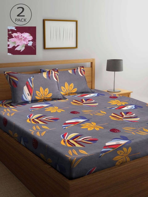 

KLOTTHE Multicoloured Floral 210 TC 2 King Bedsheet with 4 Pillow Covers, Multi
