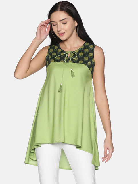 

Saffron Threads Green & Black Viscose Rayon Printed Tunic
