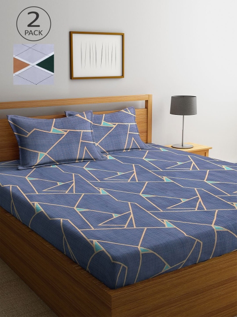 

KLOTTHE Multicoloured Geometric 210 TC 2 King Bedsheet with 4 Pillow Covers, Multi