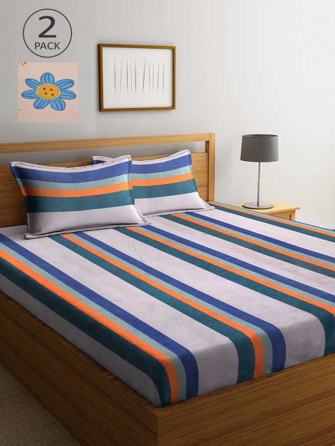 

KLOTTHE Multicoloured Striped 210 TC 2 King Bedsheet with 4 Pillow Covers, Multi