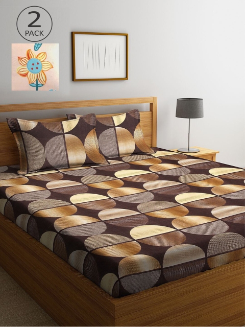 

KLOTTHE Brown & Peach-Coloured Geometric 210 TC 2 King Bedsheet with 4 Pillow Covers