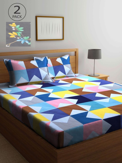 

KLOTTHE Geometric 210 TC King Bedsheet with 2 Pillow Covers, Multi