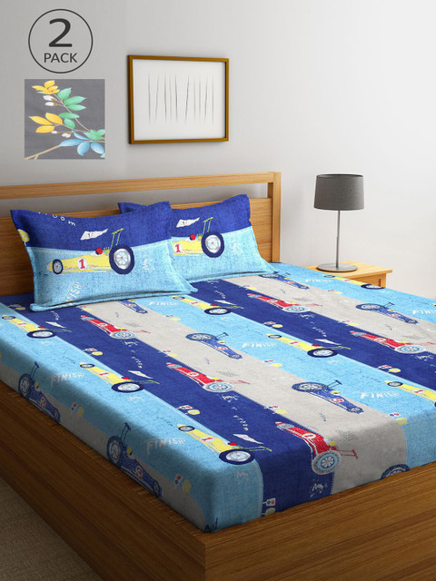 

KLOTTHE Cartoon Characters 210 TC 2 King Bedsheet with 4 Pillow Covers, Multi