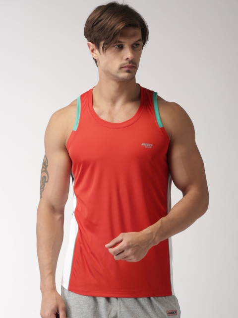 

2GO Men Red & White Colourblock Sleeveless T-shirt