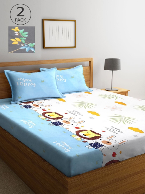 

KLOTTHE Multicoloured Cartoon Characters 210 TC 2 King Bedsheet with 4 Pillow Covers, Multi