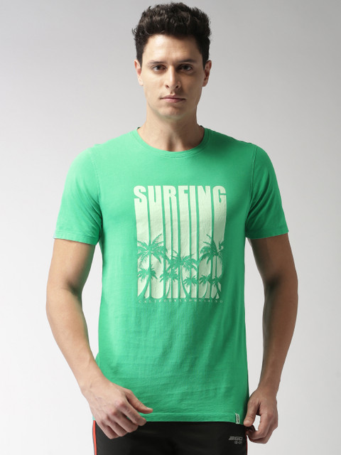 

2GO Men Green Printed Round Neck T-shirt
