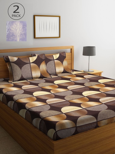 

KLOTTHE Brown & Lavender Geometric 210 TC 2 King Bedsheet with 4 Pillow Covers