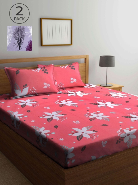 

KLOTTHE Pink & Lavender Floral 210 TC 2 King Bedsheet with 4 Pillow Covers