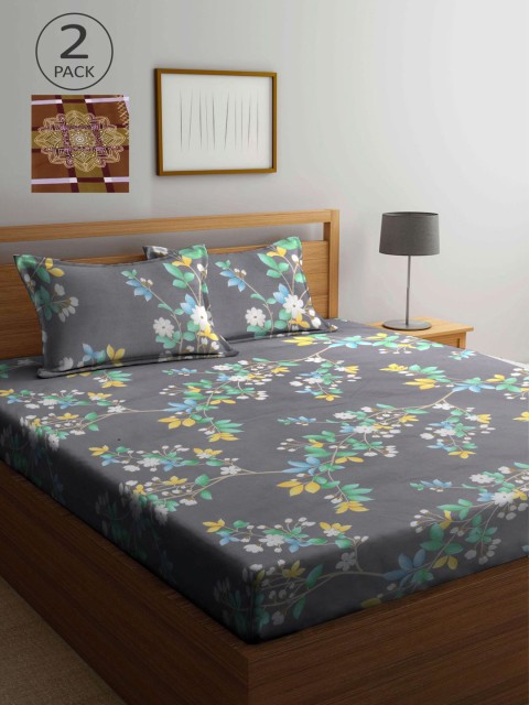 

KLOTTHE Multicoloured Floral 210 TC 2 King Bedsheet with 4 Pillow Covers, Multi