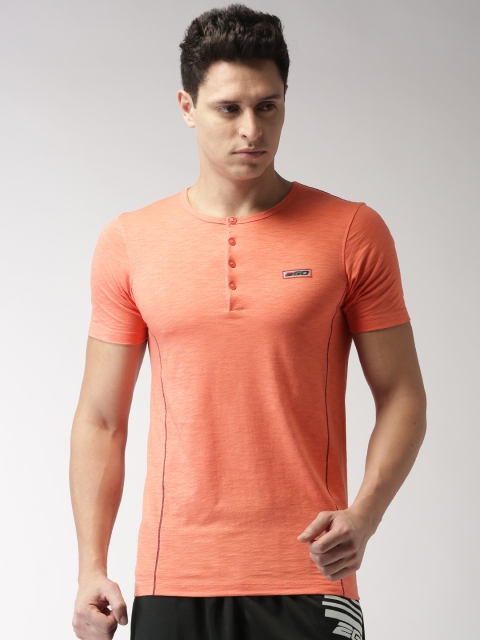 

2GO Men Peach-Coloured Solid Henley T-shirt