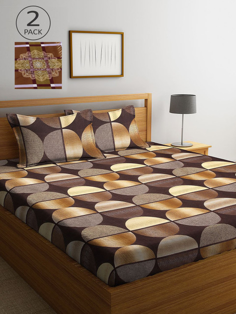 

KLOTTHE Multicoloured Geometric 210 TC 2 King Bedsheet with 4 Pillow Covers, Multi