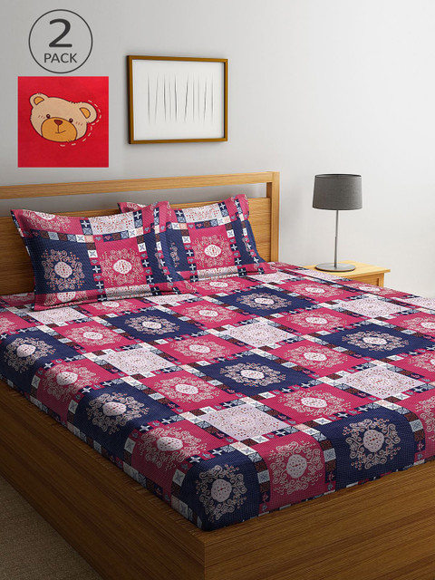 

KLOTTHE Red & Pink Geometric 210 TC 2 King Bedsheet with 4 Pillow Covers