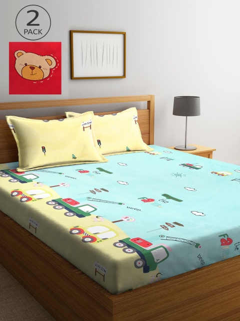 

KLOTTHE Red & Yellow Cartoon Characters 210 TC 2 King Bedsheet with 4 Pillow Covers