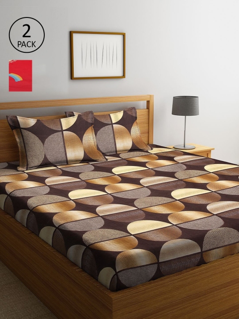 

KLOTTHE Red & Brown Geometric 210 TC 2 King Bedsheet with 4 Pillow Covers