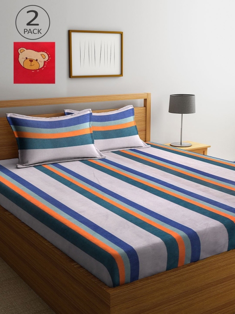 

KLOTTHE Red & Blue Striped 210 TC 2 King Bedsheet with 4 Pillow Covers