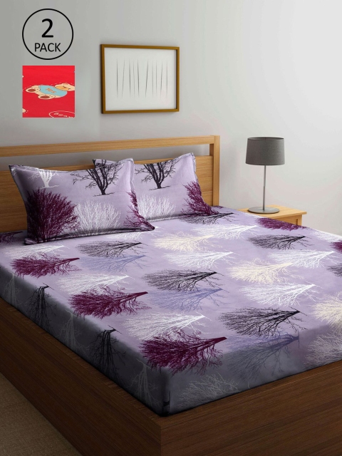 

KLOTTHE Red & Purple Floral 210 TC 2 King Bedsheet with 4 Pillow Covers