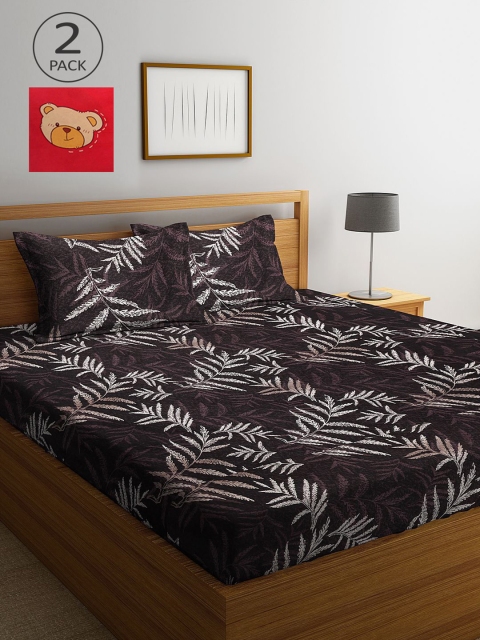 

KLOTTHE Red & Brown Floral 210 TC 2 King Bedsheet with 4 Pillow Covers