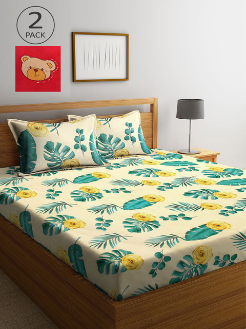 

KLOTTHE Red & Yellow Floral 210 TC 2 King Bedsheet with 4 Pillow Covers