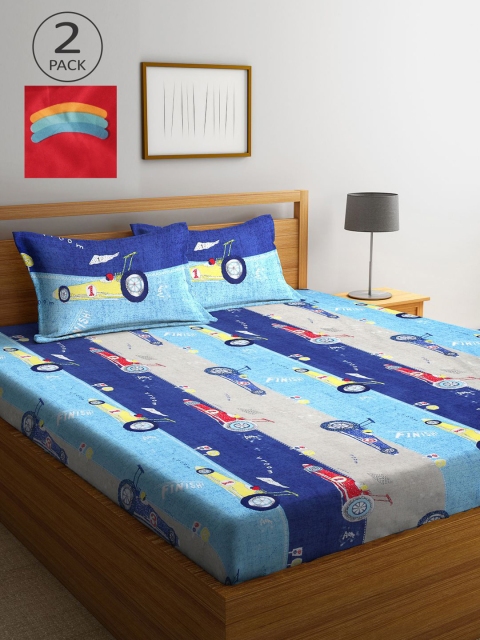 

KLOTTHE Red & Blue Cartoon Characters 210 TC 2 King Bedsheet with 4 Pillow Covers