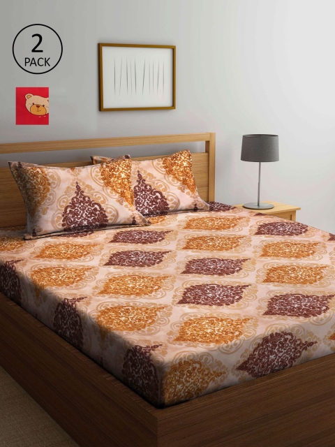 

KLOTTHE Red & Brown Ethnic Motifs 210 TC 2 King Bedsheet with 4 Pillow Covers