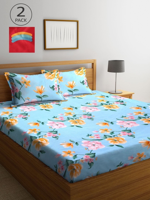 

KLOTTHE Red & Blue Floral 210 TC 2 King Bedsheet with 4 Pillow Covers