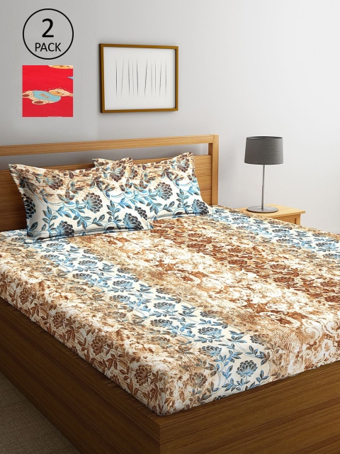 

KLOTTHE Red & Beige Floral 210 TC 2 King Bedsheet with 4 Pillow Covers