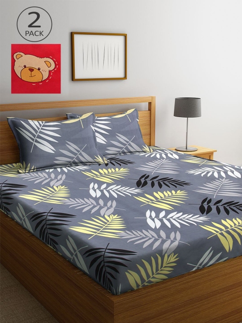 

KLOTTHE Grey & Red Floral 210 TC 2 King Bedsheet with 4 Pillow Covers
