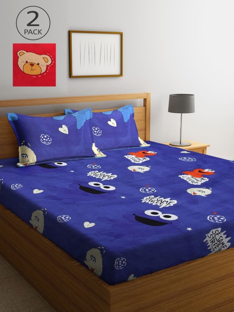 

KLOTTHE Blue & Red Cartoon Characters 210 TC 2 King Bedsheet with 4 Pillow Covers