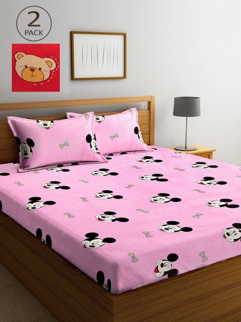 

KLOTTHE Pink & Red Cartoon Characters 210 TC 2 King Bedsheet with 4 Pillow Covers