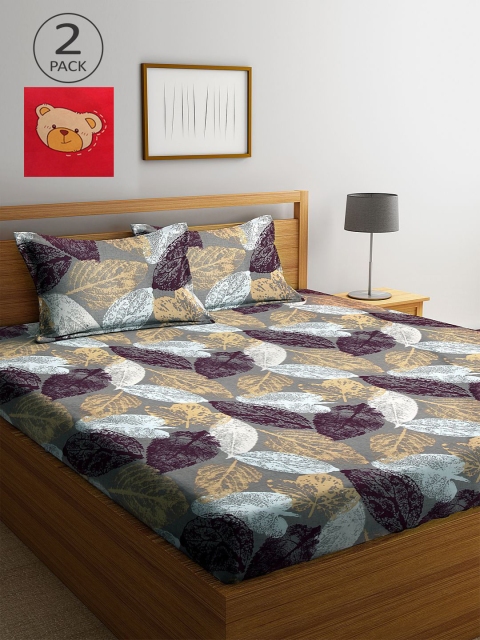 

KLOTTHE Grey & Red Floral 210 TC 2 King Bedsheet with 4 Pillow Covers