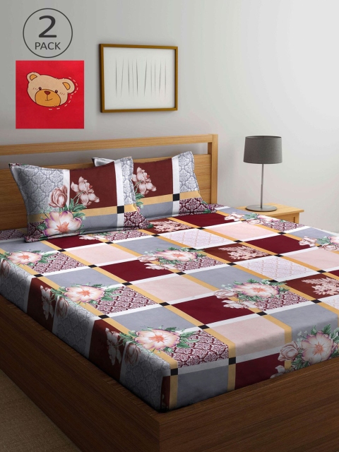 

KLOTTHE Brown & Grey Geometric 210 TC 2 King Bedsheet with 4 Pillow Covers
