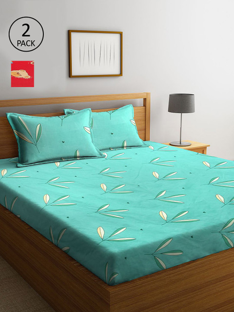 

KLOTTHE Green & Red Floral 210 TC 2 King Bedsheet with 4 Pillow Covers