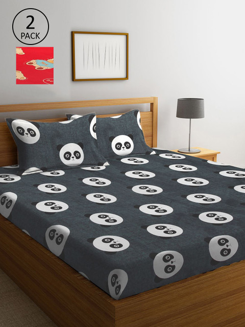 

KLOTTHE Grey & Red Cartoon Characters 210 TC 2 King Bedsheet with 4 Pillow Covers