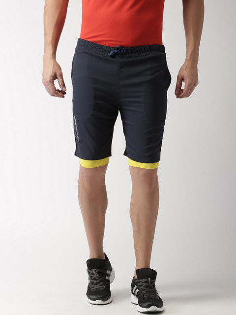 

2GO Men Navy Solid Training Sports Shorts with inbuild Tights, Navy blue
